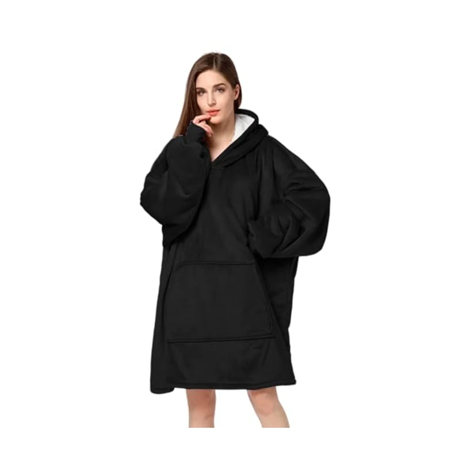 Bluelander Sudadera Cobija Manta Térmica para Mujer y Hombre con Capucha y Mangas, Amplias Bolsillo, Manta Súper Cálida, Acogedora, Manta Portátil, Ligera, Multifuncional, Talla Única