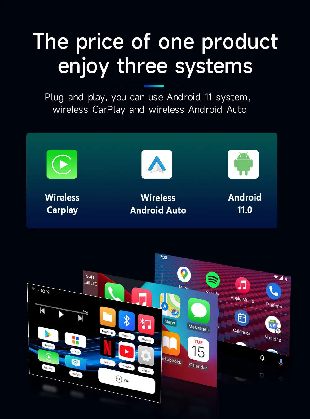 Aac72bc3aab3f480198bf6f0fa7523e58n CarPlay Smart AI Box Plus Android 11 Wired To Wireless CarPlay Android Auto Video App Adapter Car Intelligent System