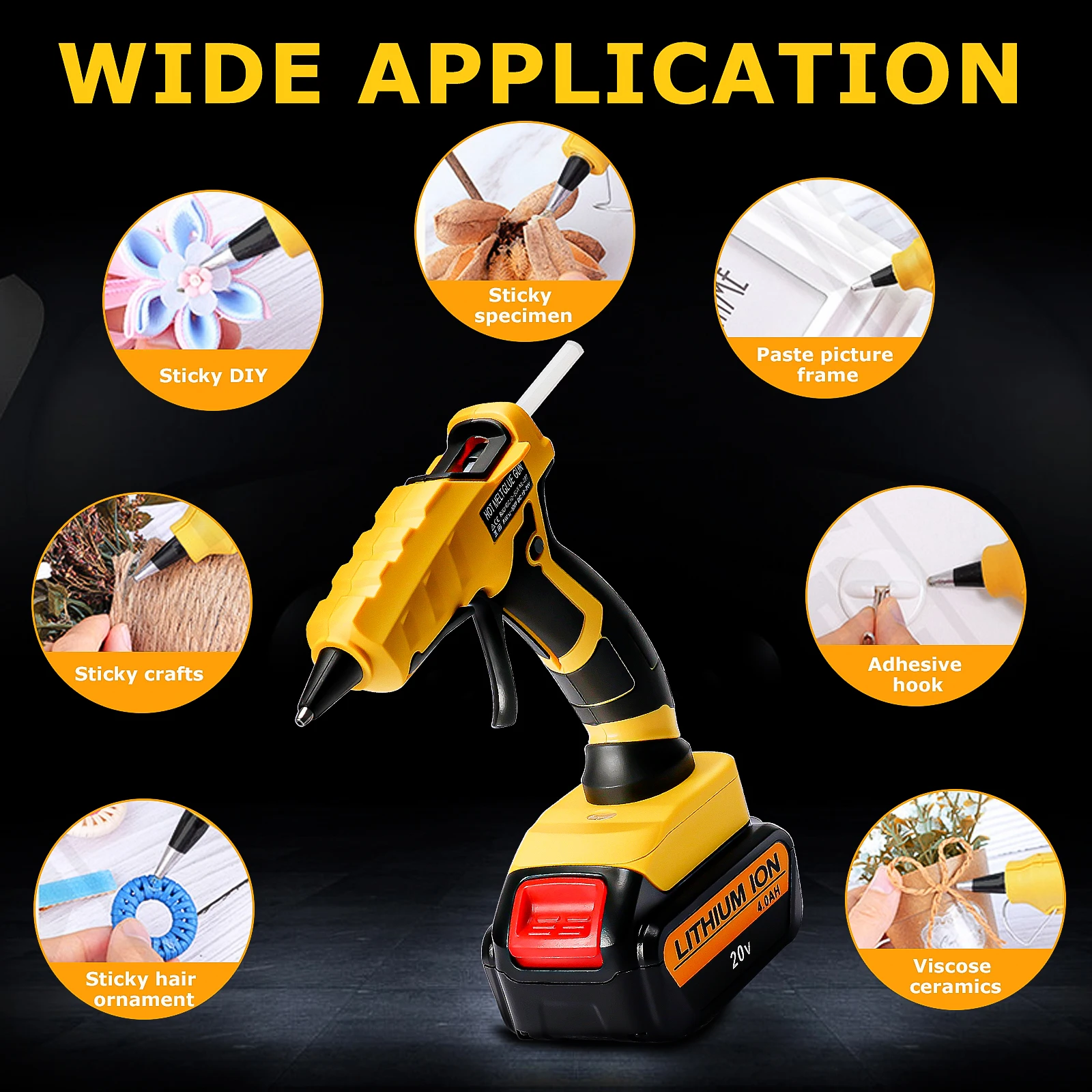 50W Cordless Hot Glue Gun for Dewalt 20V Battery with 30pcs 7mm Sticks 30s Quick