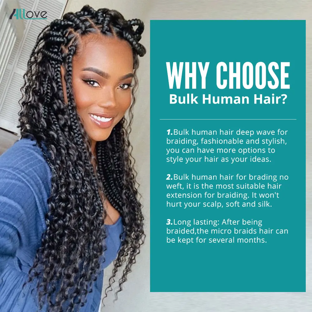  Deep Wave Bulk Human Hair For Braiding 18 Inch 1 Bundle 100%  Unprocessed Brazilian Virgin Human Hair Extensions Micro Braiding Human Hair  50g Natural Black