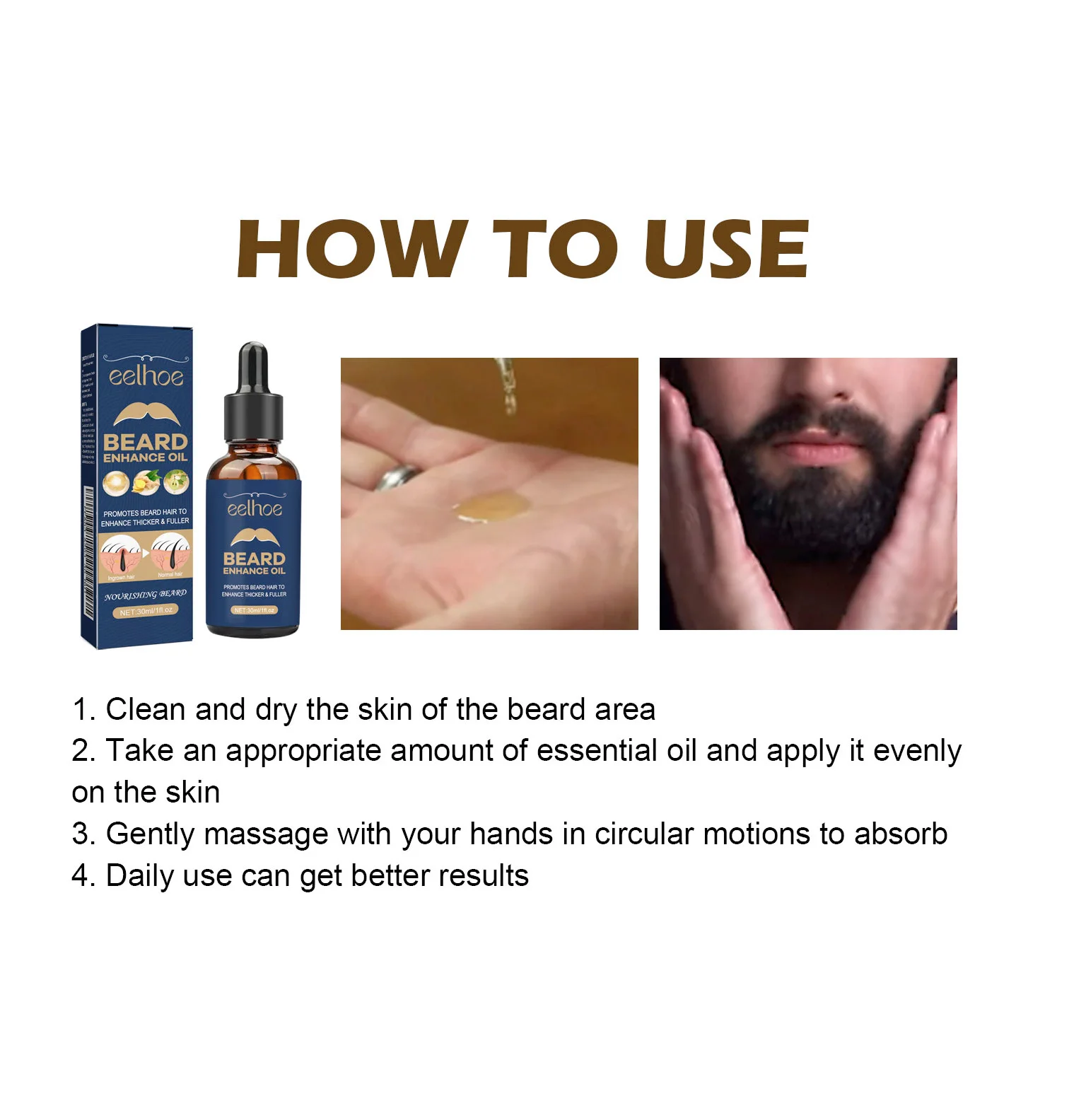 EELHOE Beard Care Oil Strengthening Roots Promote Bread Growth Moisturizing Brightening Thickening Enhance Beard Oil