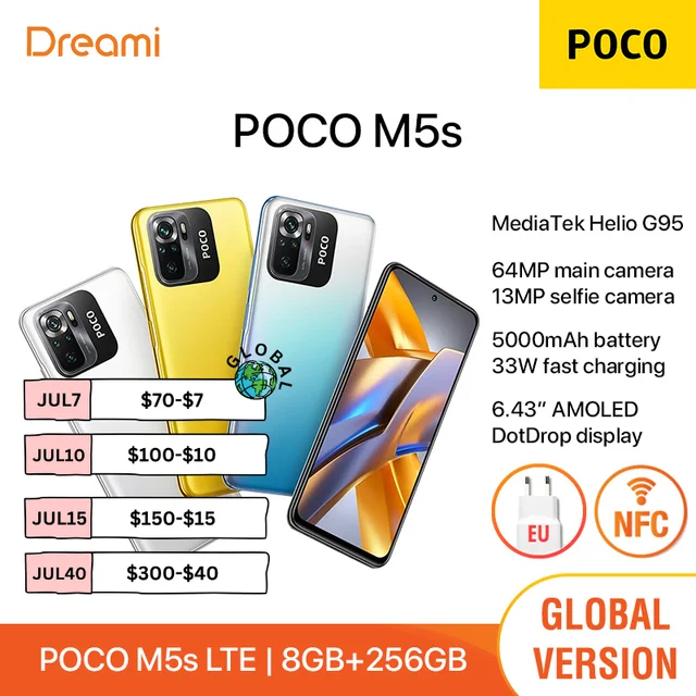 Global Version Poco M5s Dual Sim Lte 64gb / 128gb - 64mp Ai Quad Camera ,  6.43 Fhd+ Amoled Dotdisplay Smartphone Mobile Phone - Mobile Phones -  AliExpress