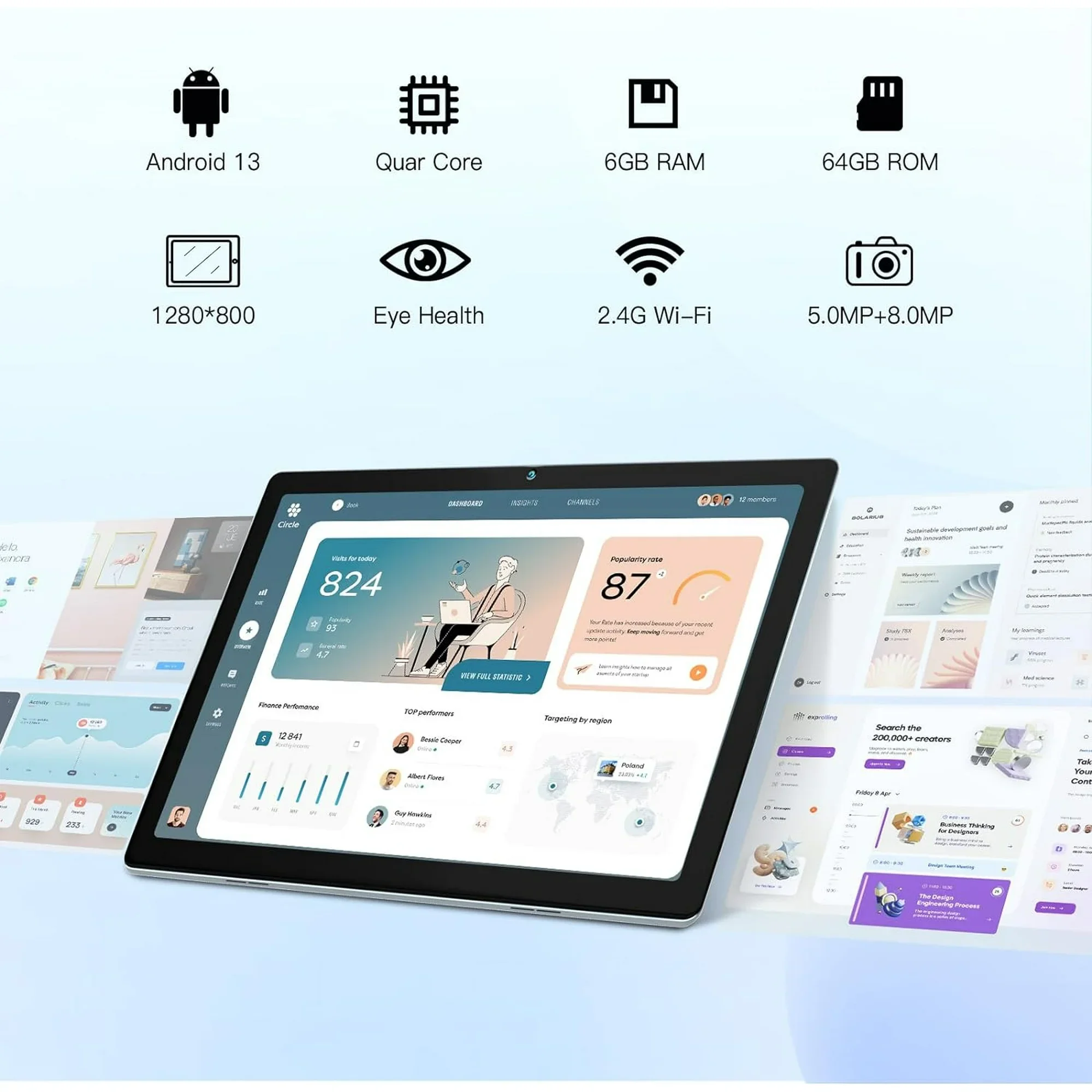 BESTSKI 10.1 inch Tablet, 6GB(4+2) RAM, 64GB ROM, 128GB Expand, 5000mAh, 1280x800 HD Touch Screen, 5MP+8MP Dual Camera (Silver) 4
