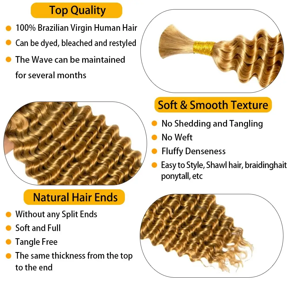 Honey Blonde Boho Braids Human Hair No Weft Bulk Braiding Hair 100% Remy Human Hair Boho Knotsless Braids 100g Bulk Human Hair