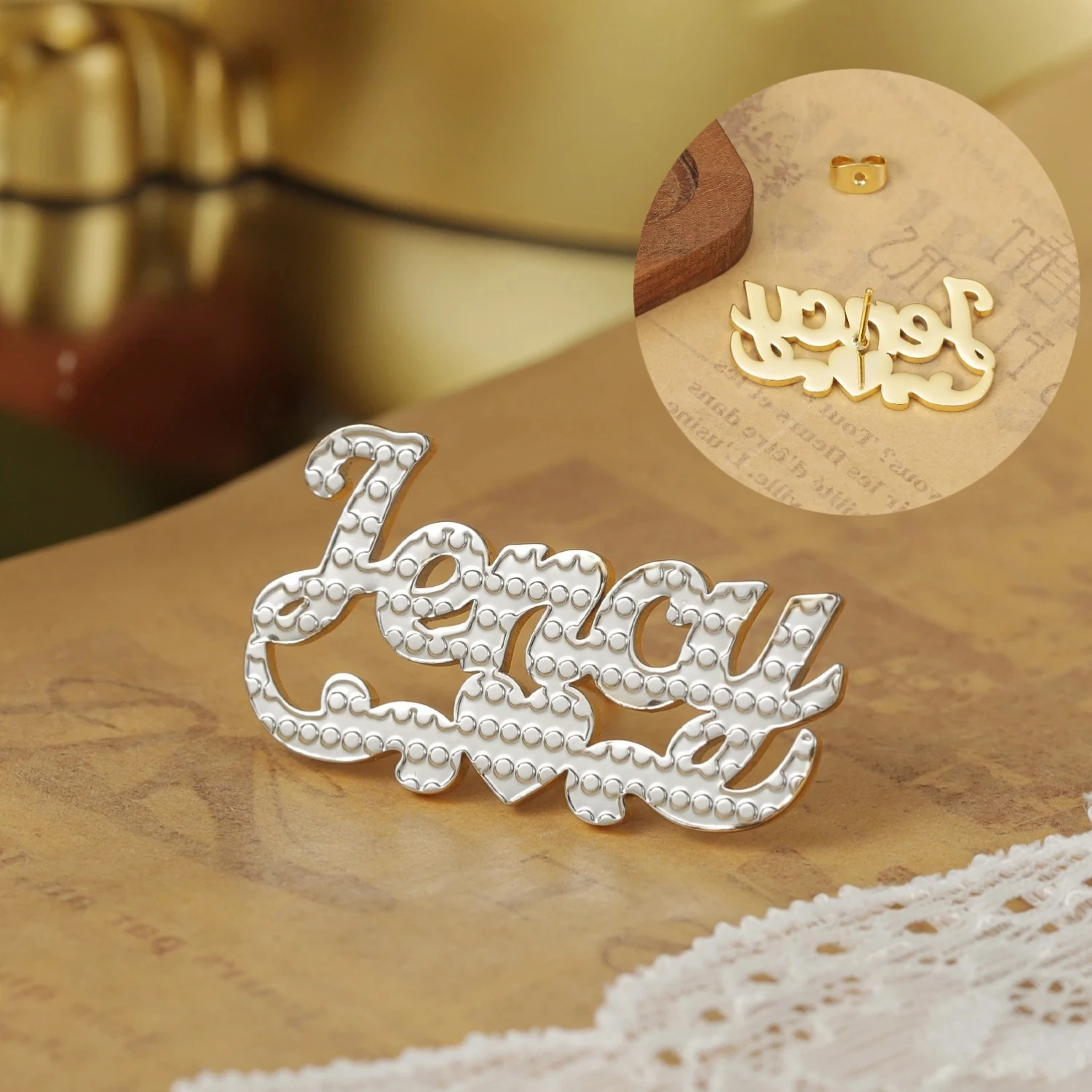 

Двухцветные индивидуальные серьги с именем, серьги в форме сердца, персонализированные серьги из нержавеющей стали с покрытием из 18-каратного золота, подарок на день рождения для женщин