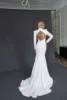 2025 Wedding Dress Mermaid Satin High Neck Sequin Long Sleeves Modest Backless Chic Bride Dress Women Customized Wedding Gown 4