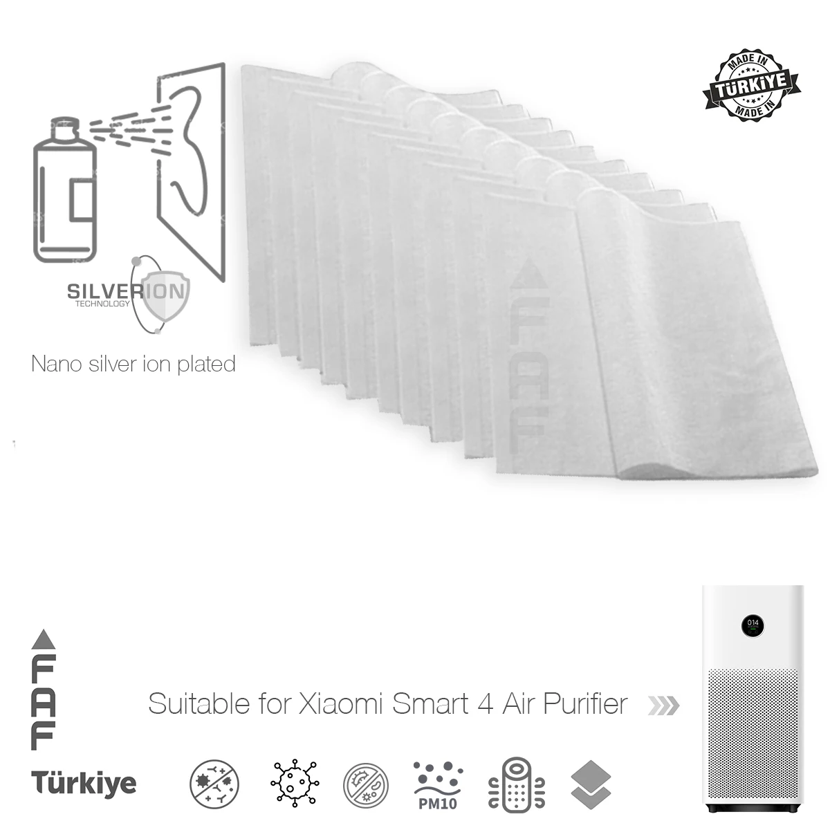 10 Pz/Faf/Misura Per Xiaomi Mi Smart Purificatore D'Aria 4 Nano Silver Ion Coated, Collettore Di Polveri Elettrostatico Pre-Filtro