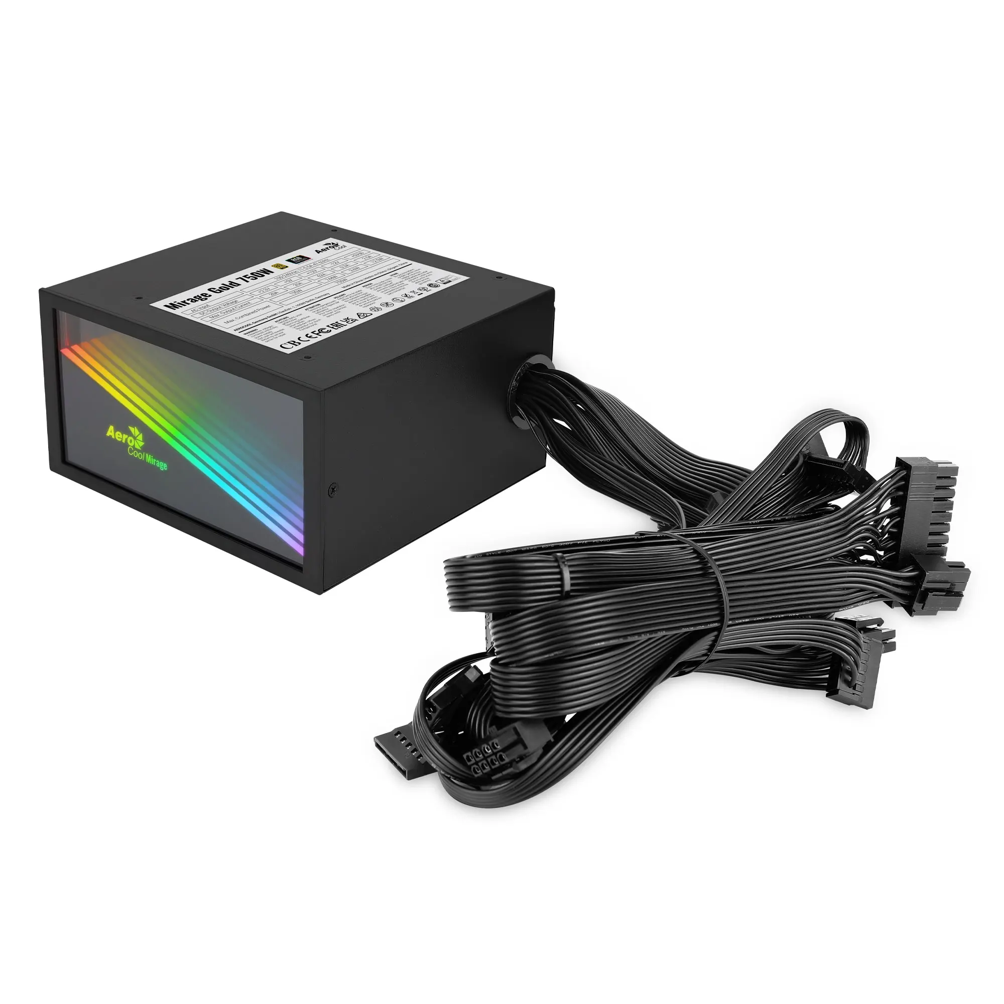 Aerocool Miragegold Fonte de Alimentação do pc 750w 80 Mais Ouro Fonte de Computador Espelho Infinito Rgb Capacitores Japoneses Preto - Imagem 2