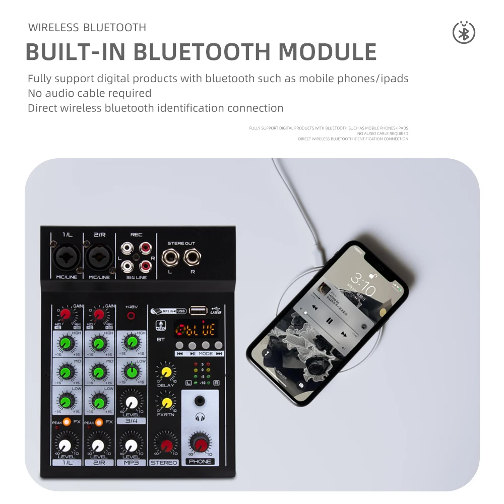 Mic 2U Mini Audio Mixer audio mixer Broadcast Podcast 4 Channels Volume Control Powerful Power Adapter/Charging Bank Dual Use Mini Mixer