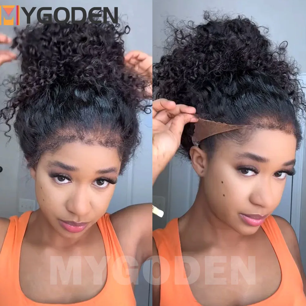 4C kinky Edges Deep Wave Frontal Wig Invisible Drawstring 360 Full HD Lace Front Wigs Water Water Glueless Wigs Human Hair 2