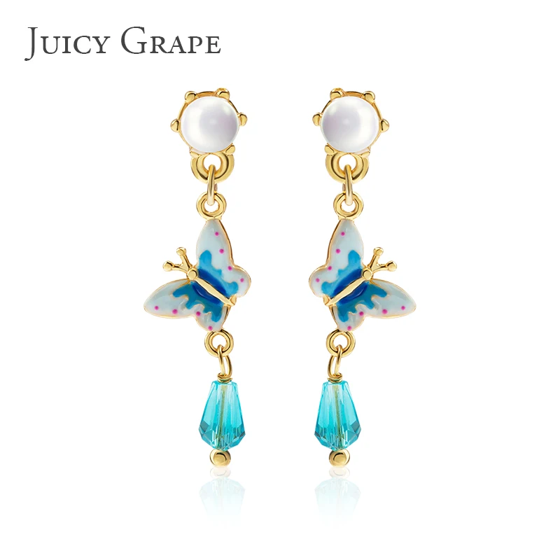 

JUICY Blue Enamel Butterfly Earing Pendant S925 Silver Needle 18K Gold Plated Exquisite Handcrafted Artistry Charming Jewelry