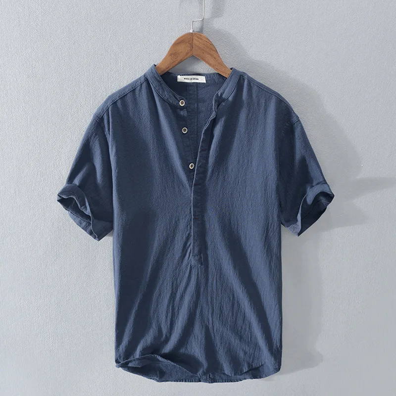 Summer Men's Short-Sleeved T-shirt Cotton and Linen Led Casual Breathable Polo Shirts S-3XL Mens Shirts