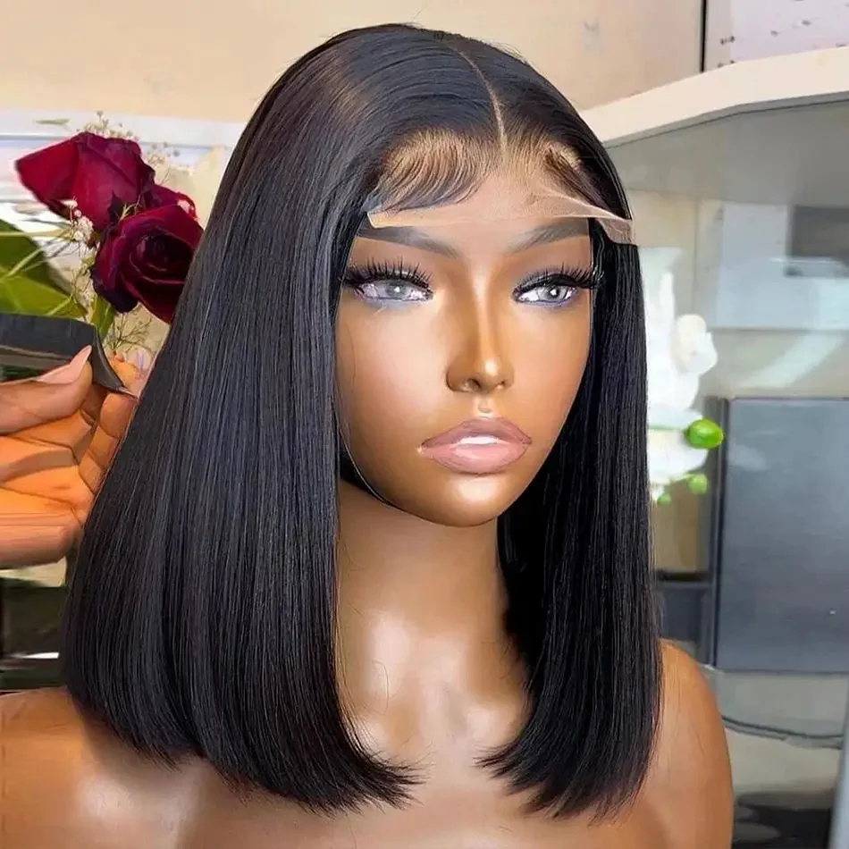 Parrucche Bob in Capelli Umani 13x4 HD Lace Front per Donne Nere, Parrucche Bob Senza Colla in Capelli Umani Pre-Piumate e Pre-Tagliate con Baby Hair 200% - immagine 3