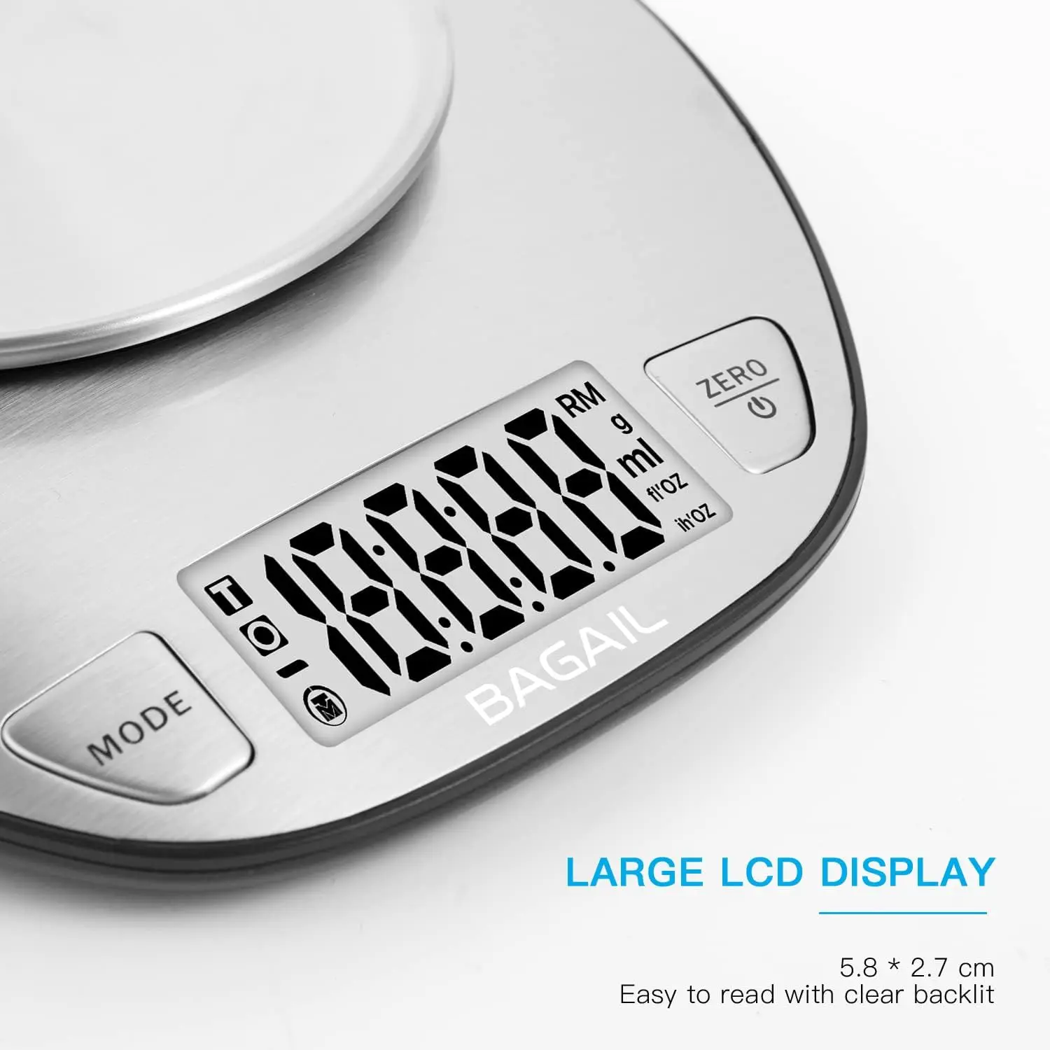 Electronic Kitchen Scale Premium Large Display Backing Scale Wet Dry Food Weighing with Stainless Steel Mixing Bowl