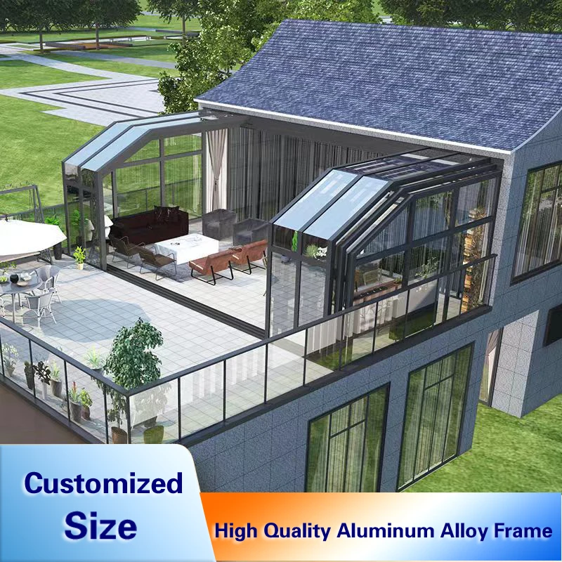 Mobile telescopic sun room intelligent electric folding broken bridge  aluminum alloy doors and windows glass platform terrace