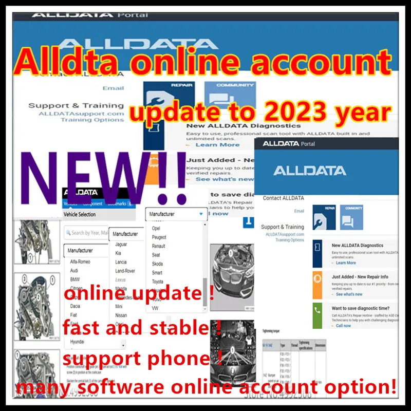 

2023 year Online Account Alldata AutoData Repair Diagram Software Database for win7 8 10 phone alldata US/EU Versio alldata 2023