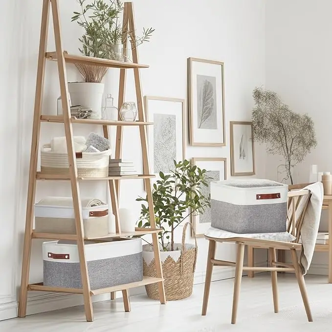3-pack fabric storage bins, grey/white, large. Ideal for shelves, closets, or toy organization, offering stylish and functional 3