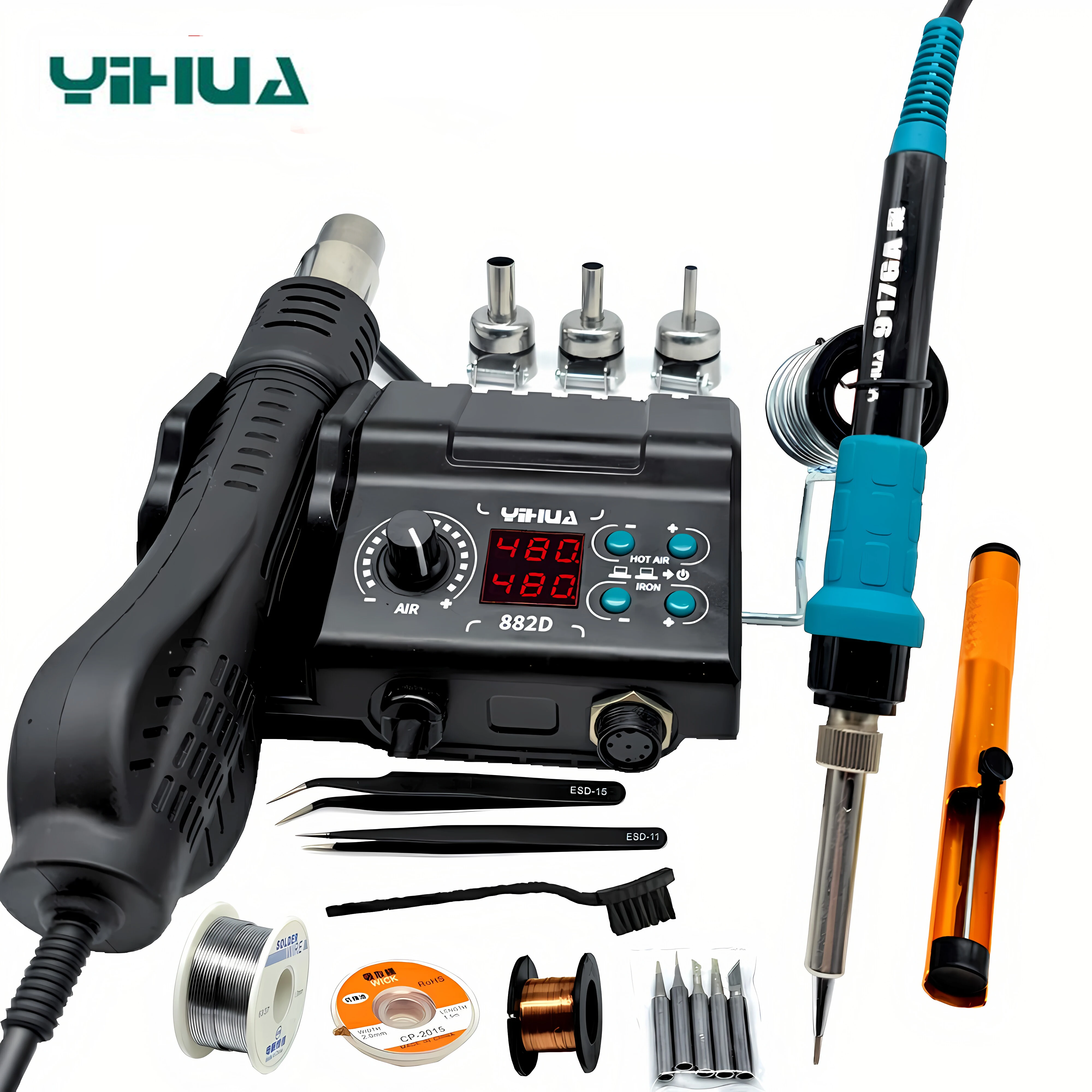 

YIHUA Soldering Station 2 in 1 Multifunctional Solder Iron Hot Air Gun Welding Machine Rework BGA SMD PCB IC Phone Repair Tool