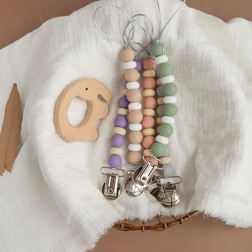 erduo Silicone Baby Pacifier Clip Chain Leashes & Cases for Boy and Girl Beaded Teether Soothie Holder