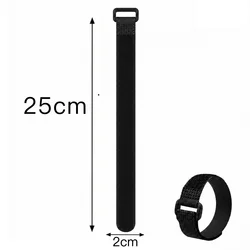 Adjustable Reusable Hook and Loop Cable Management Straps - Black Nylon Fastener and Organizer - 50pcs (25cm long)