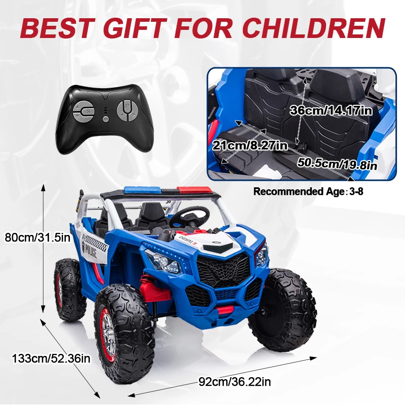Kids Ride On Car 24V 7A Electric Vehicle for 3-8y Kids Gifts UTV Car Toys with Parents Remote Control Speed Adjustable 2