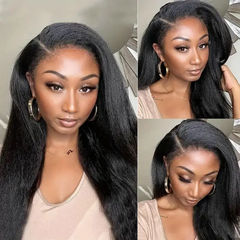 

Kinky Glueless Wigs 13x6 Kinky Straight Human Hair Wigs 150% 4C Curly Baby Hair Edges Hairline Yaki Straight Lace Frontal Wig