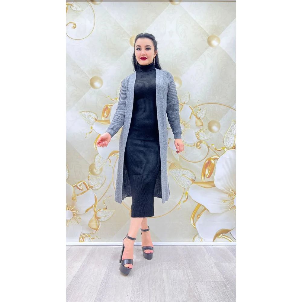 

2 Piece Dress and Pant Set Winter Knitwear Modest Fashion Designer Plus Size Turkish Wholesale Clothing Formal Islamic Hijab