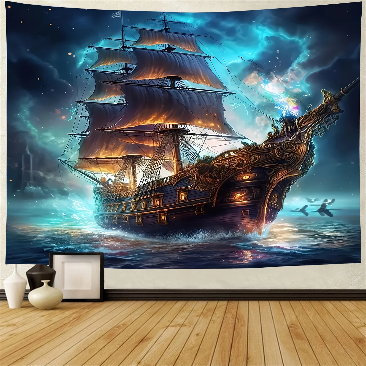 1 Piece Charming Pirate Ship and Ocean Scene Tapestry Wall Hanging, Perfect for Living Room, Bedroom, Office Decor, Home Decor