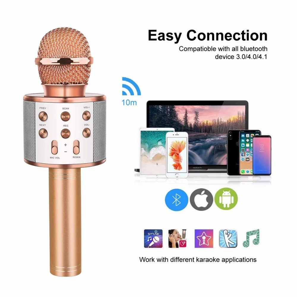 Haut parleur microphone karaoke Bluetooth - Or