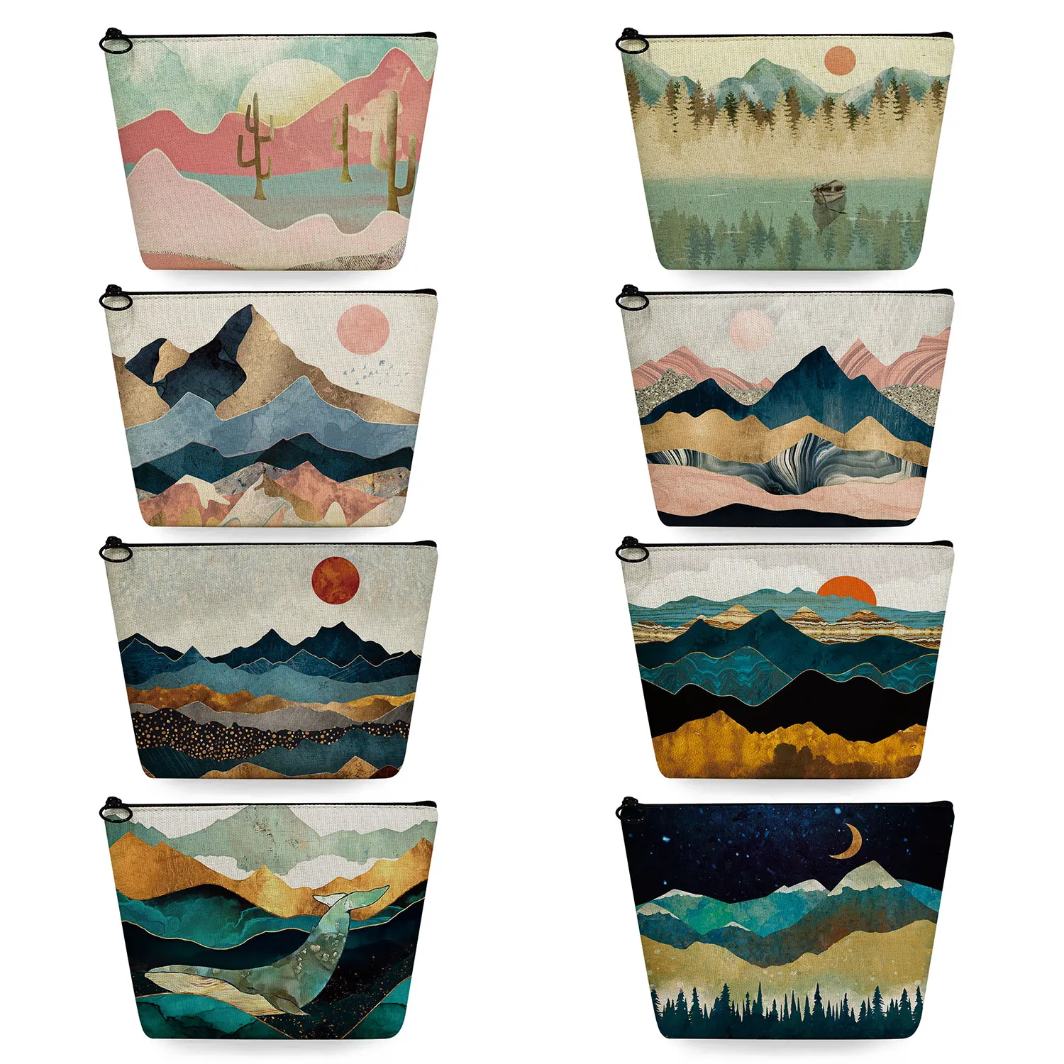 

Makeup Organizer Travel Toiletry Bags Gift Heat Transfer Oil Painting Mountain Forest Print Women's Cosmetic Bag Portable Casual