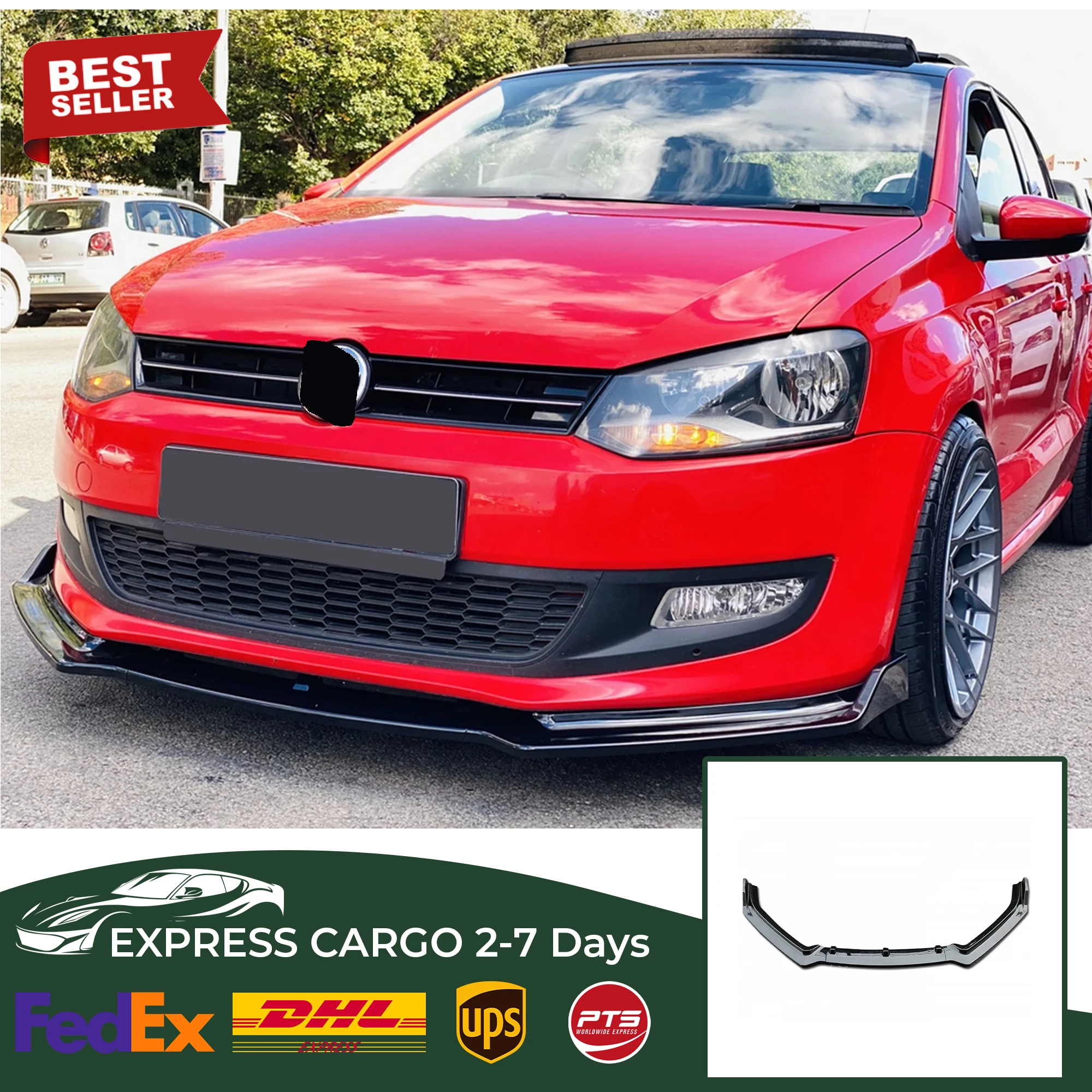 

For Volkswagen VW Polo 2009-2017 Car Front Bumper Lip 3 pcs Black Splitter Diffuser Lip Body Kit Spoiler Bumpers