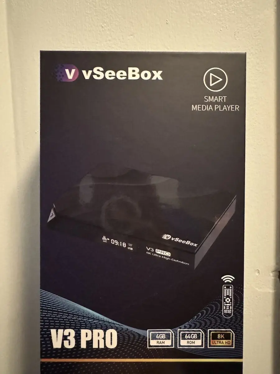  밀봉 새 프로모션 제안 3개 구매 시 2개 무료 제공 vSeeBox V3 Pro 번들, 8K HDMI, 64GB 카드/드라이브, WiFi 확장기, 키보드