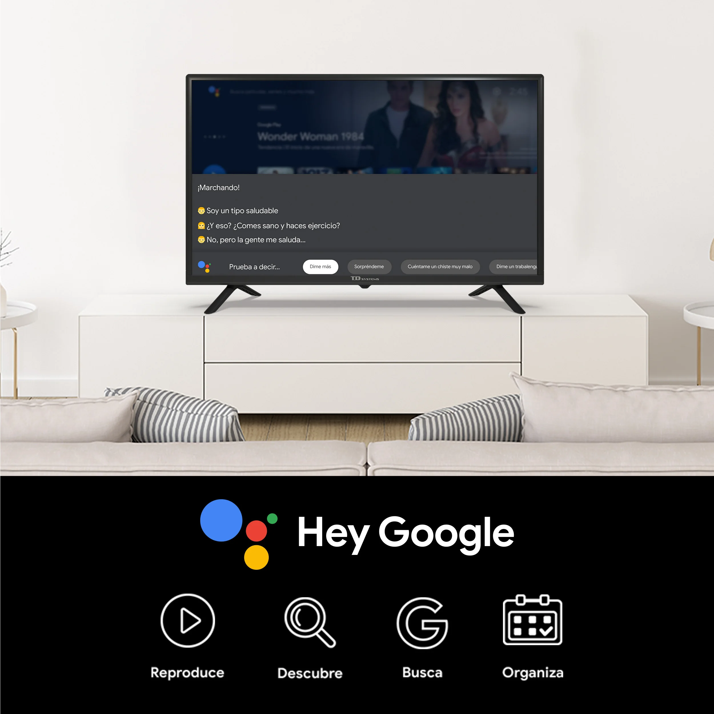 TD Systems - Smart TV Hey Google Official Assistant - Televisores 32  Pulgadas, Control por Voz, Chromecast, 3X HDMI, 2X USB. 3 años de garantía  - K32DLX15GLE : : Electrónica