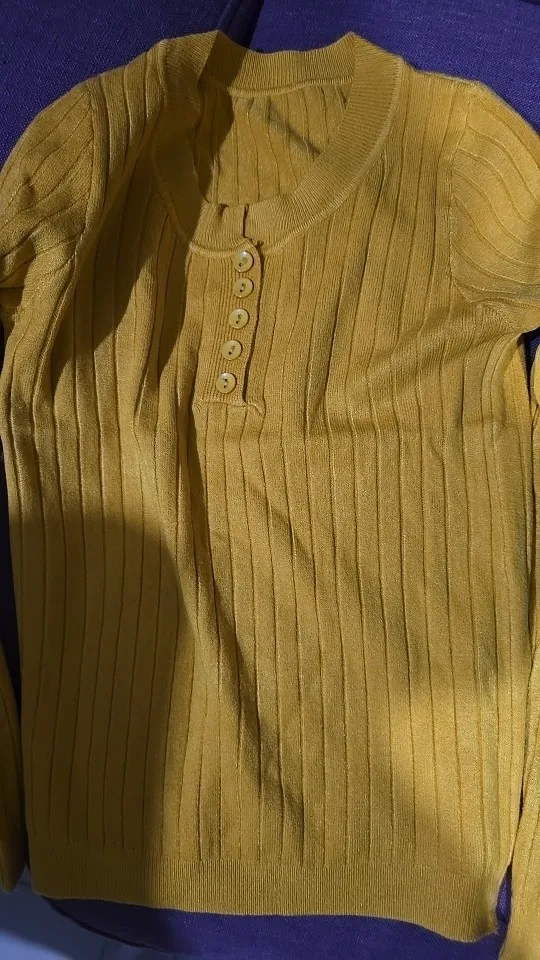 Knitted Women Sweater Button O-neck Pullovers Spring Autumn Basic Sweaters for Female Pullover Slim Solid Bold Stripes Tops photo review