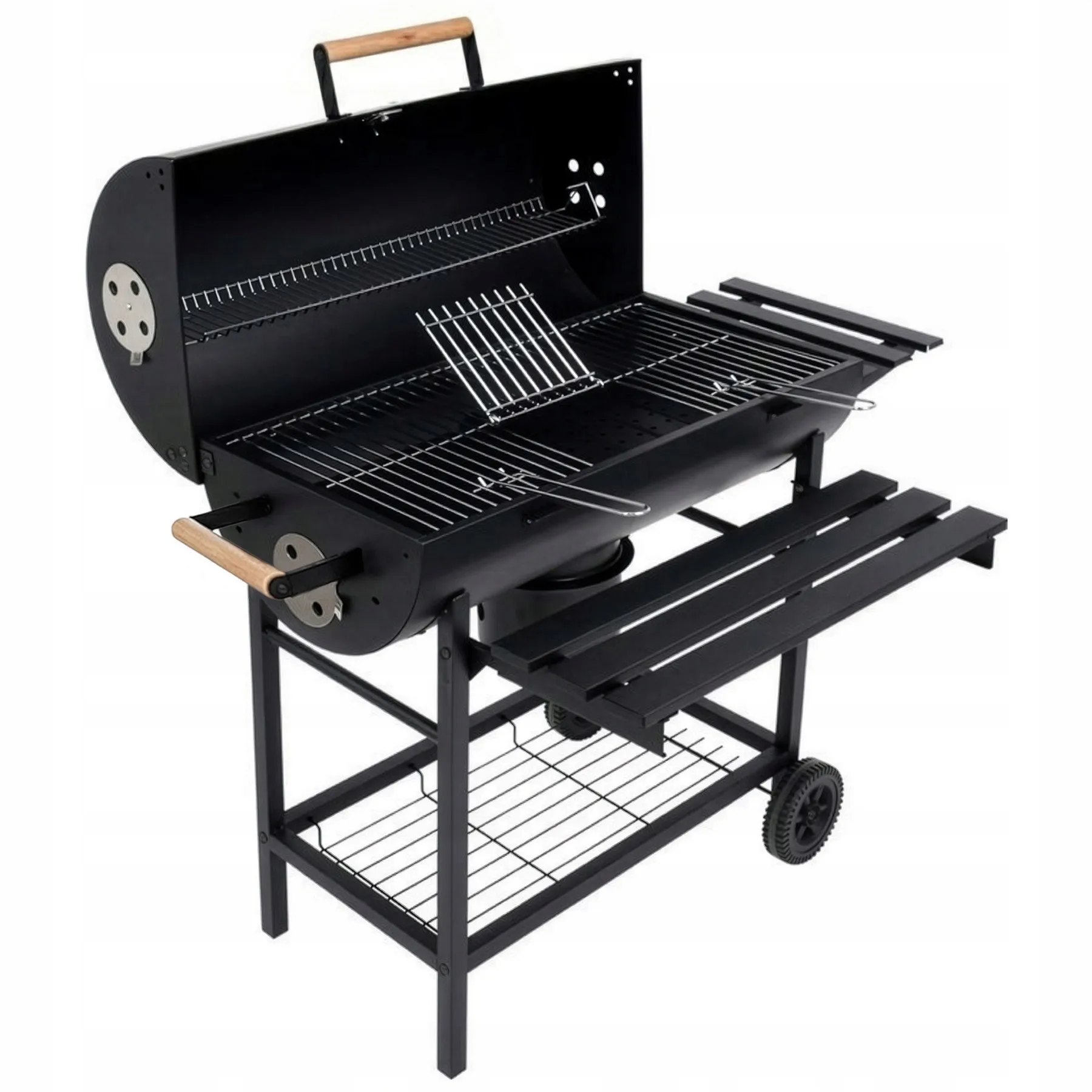 Grill węglowy z pokrywą ogrodowy na kołach z półkami BBQ z Polski za $62.41 / ~241zł