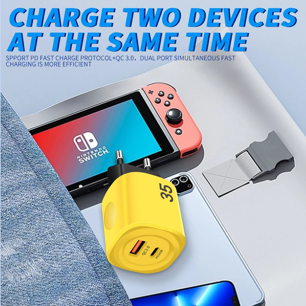 35W USB C Charger Fast Charger Type C 20W PD Phone QC3.0 Quick Chargers For iPhone 15 14 13 12 Pro Max Samsung Xiaomi Poco f5