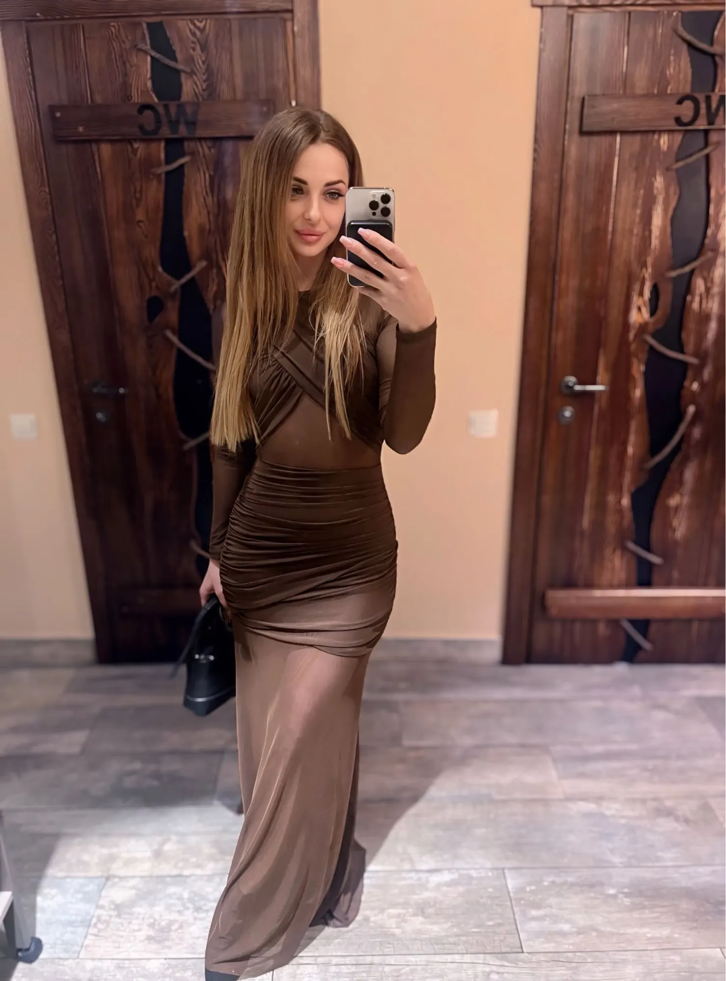 Sophisticated Long Sleeve Bodycon Dress with Mesh Patchwork photo review