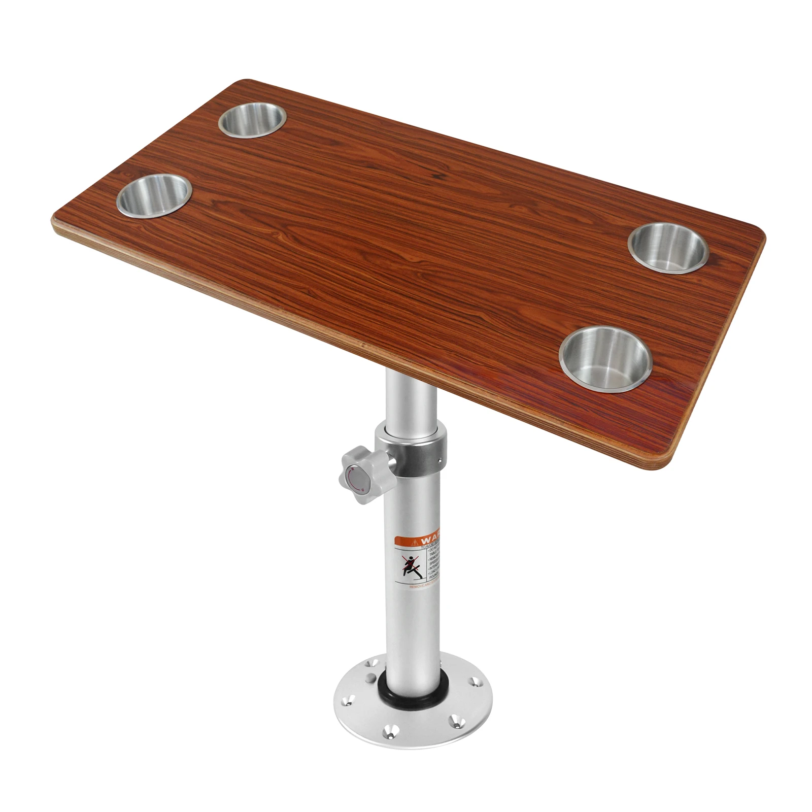 Verstellbares Tischset für Wohnmobile und Boote, 80 cm x 40 cm Marineholzplatte mit 4 Getränkehaltern, Aluminiumbeine 48,5 cm bis 70 cm – Detail 5