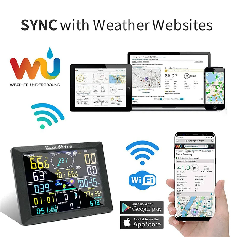 Aad62b31cc13449918f3e99ffb5595cc99 0310 Professional WiFi Weather Station Internet Wireless with Outdoor Sensor Rain Gauge Weather Forecast Wind Gauge Meter
