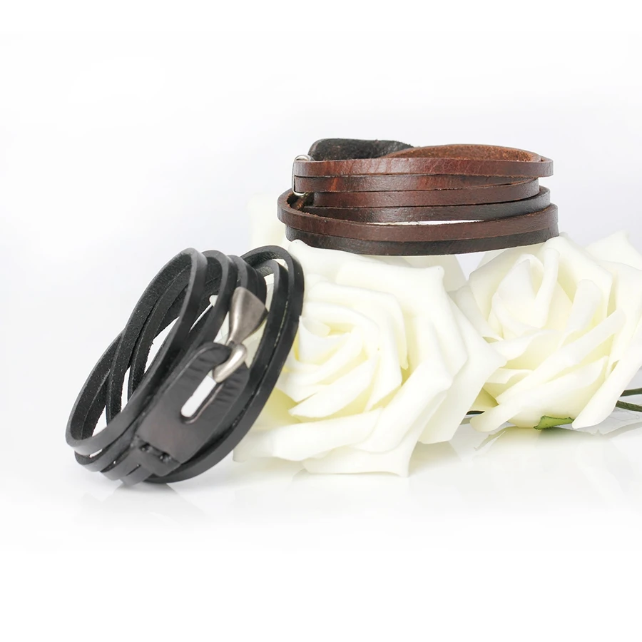 TYO Vintage Black/Brown Leather Multilayer Wrap Hook Bracelet Bangle Men Women Fashion Wristband Accessories Birthday Party Gift - Image 5