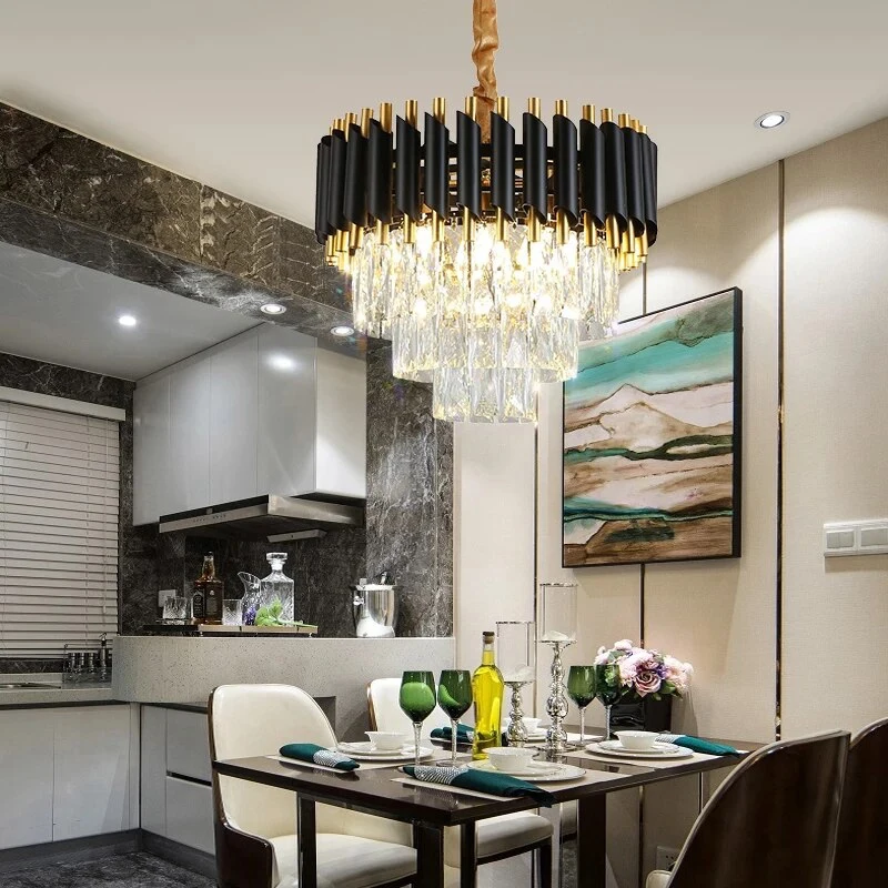 

Luxury Crystal Black/Gold Chandelier for Living Room Bedroom Dining Room Modern Designer Indoor Lustre Hanging Light Fixture