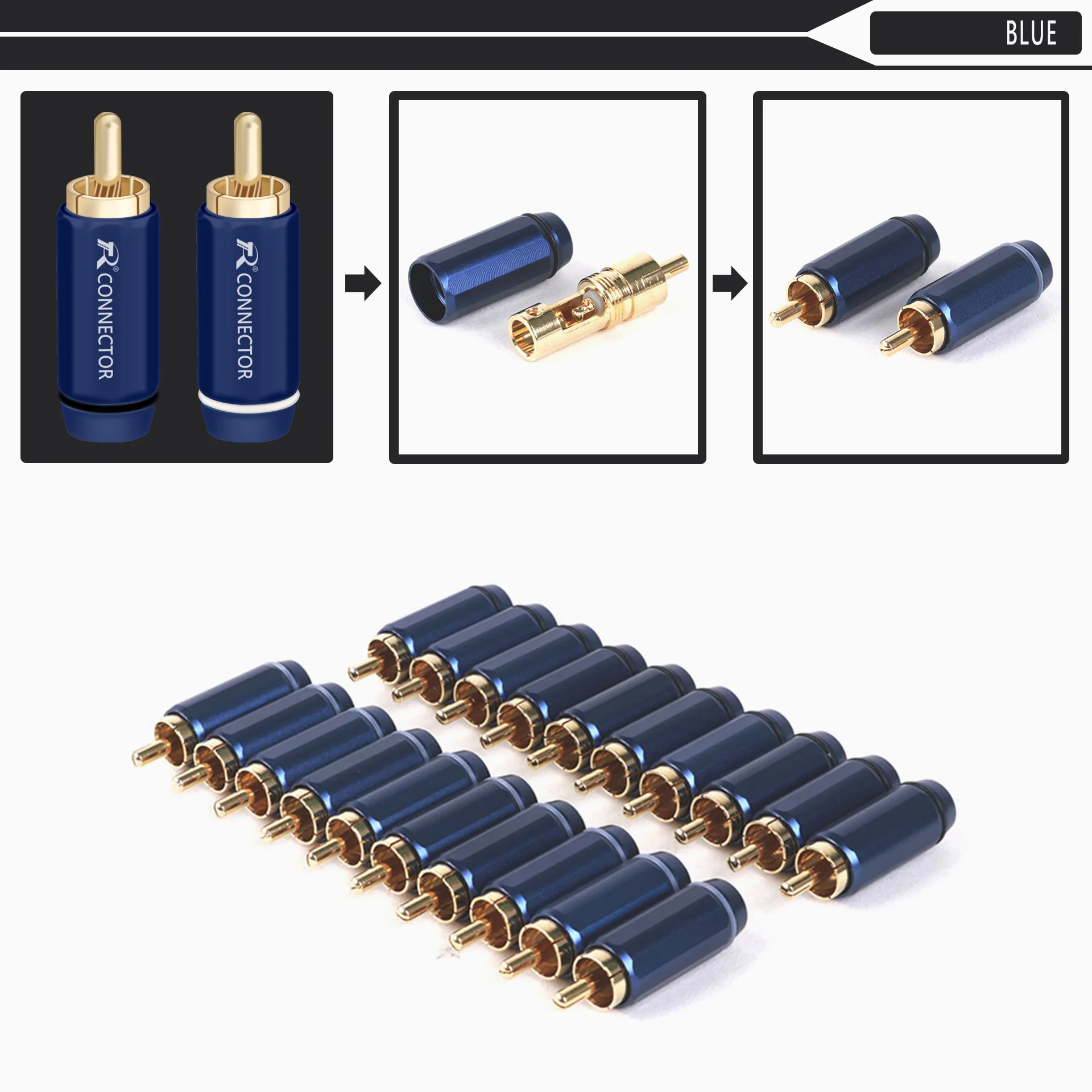 2 Fiches prise RCA phono vidéo mâle en métal - TV Son Photo