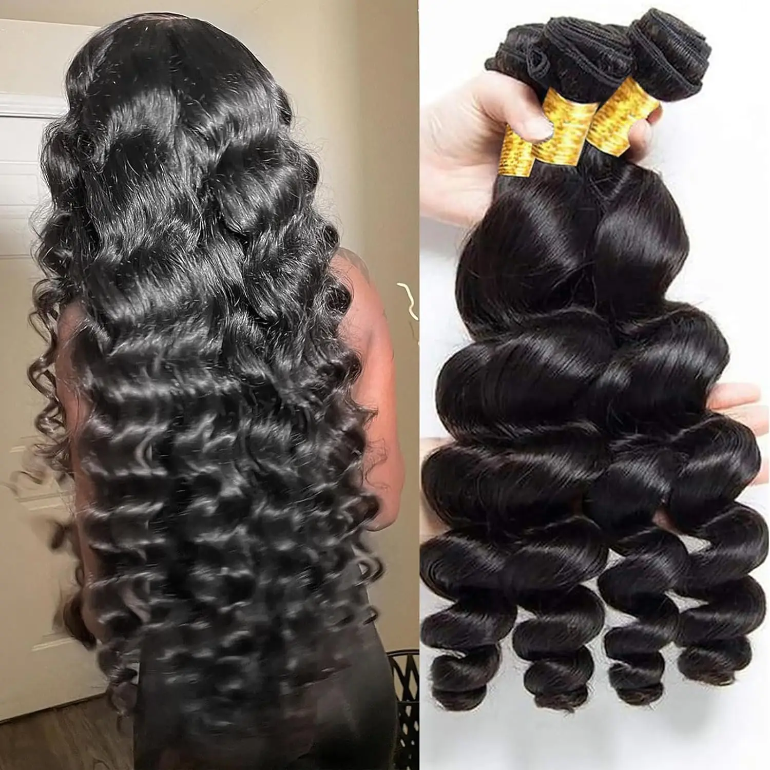 

4 Pcs Loose Wave Bundles Human Hair Weave Loose Wave Brazilian Virgin Hair Extension Bundle 10A Grade Unprocessed for Black Wome