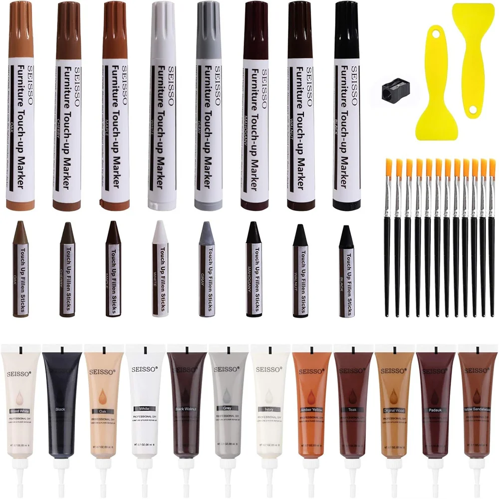 42Pcs Wood Paint Furniture Repair Kit Scratches Remover Filler Restore Agent Wooden Cabinet Floors Tables Fast Repair Tool Set