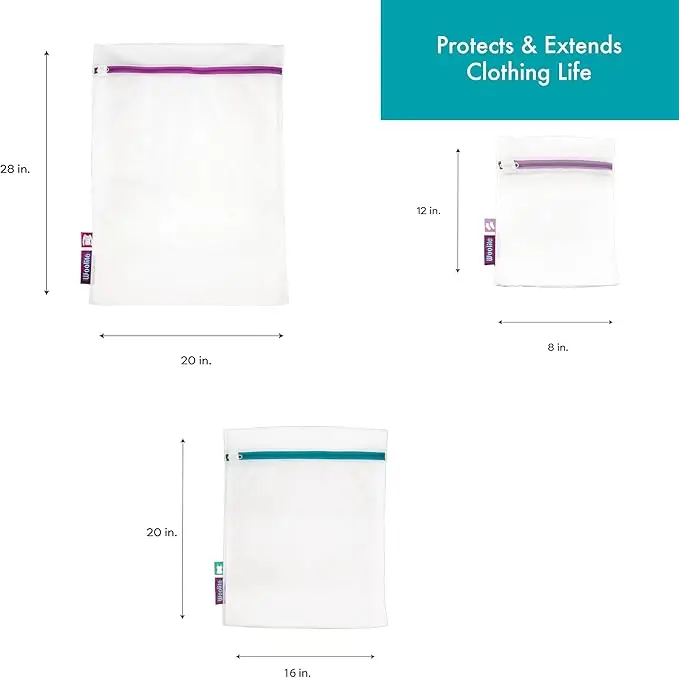 3-piece sanitized mesh wash bag set. Protects delicates during laundry. Durable and functional for gentle cleaning. 5