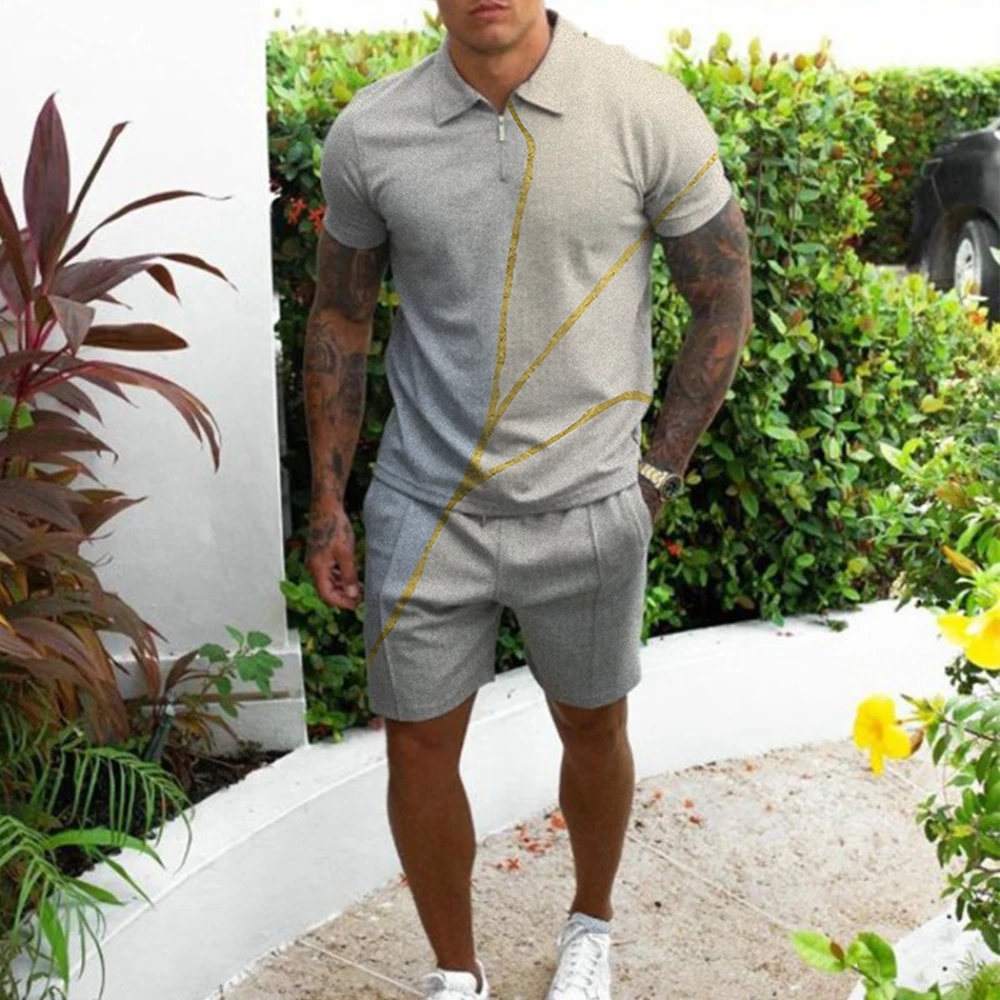

Summer Bew 3D Printing Fashion Printed Men Casual Wear Summer Short-Sleeved Polo Shirt And Shorts 2 Sets Of Men Wear Polo Shirt