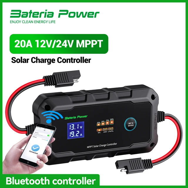 Contrôleur de charge solaire sans fil, panneau solaire intelligent, 20 A, 12V, 24V, BT, BatBR, Sochi, 20 A, MPPT, Sunrock 20Pro 1