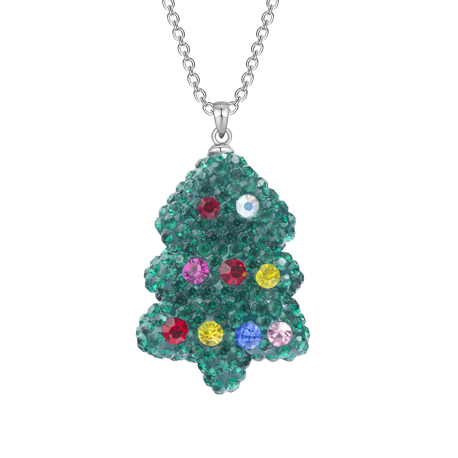 

Brass Chain Necklace Elegant Fashion Christmas Tree Pendant Paved With Crystal Xmas Jewelry Gifts For Female Male Personlity
