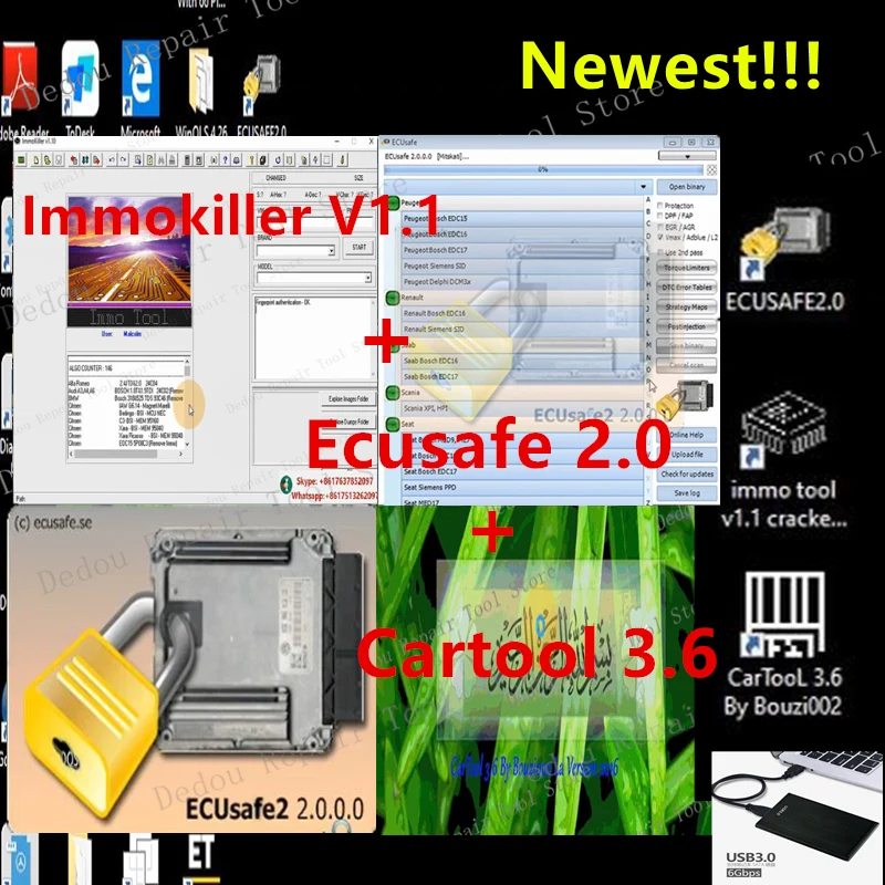 

2022 Hot ECUSafe 2.0 ECU ECM 2.0 + immokiller V 1.1 Immo Off Software v1.1 ImmoKiller v1.1 Software+ Cartool 3.6 free help insta