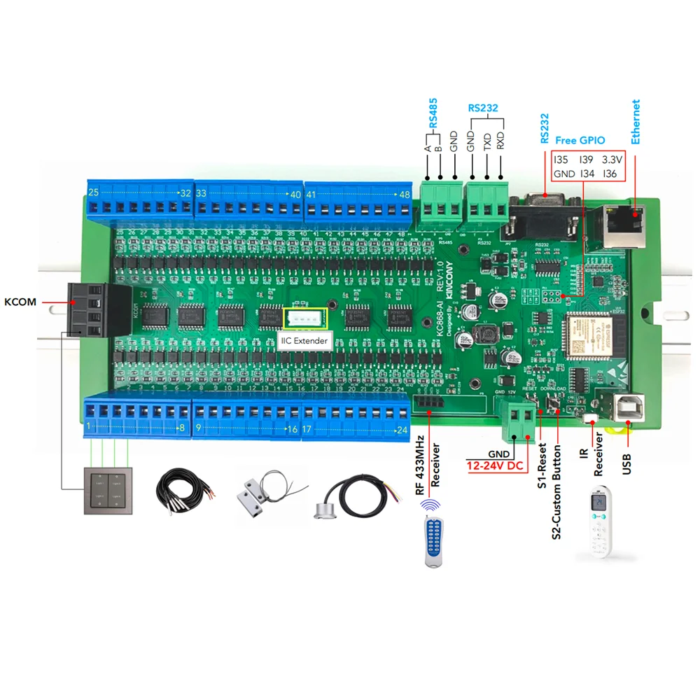 KC868-AI 이더넷 Wifi RS232 RS485 ESP32 입력 모듈 IR RF 433M 지원 ESPhome 홈 어시스턴트 Tasmota DIY